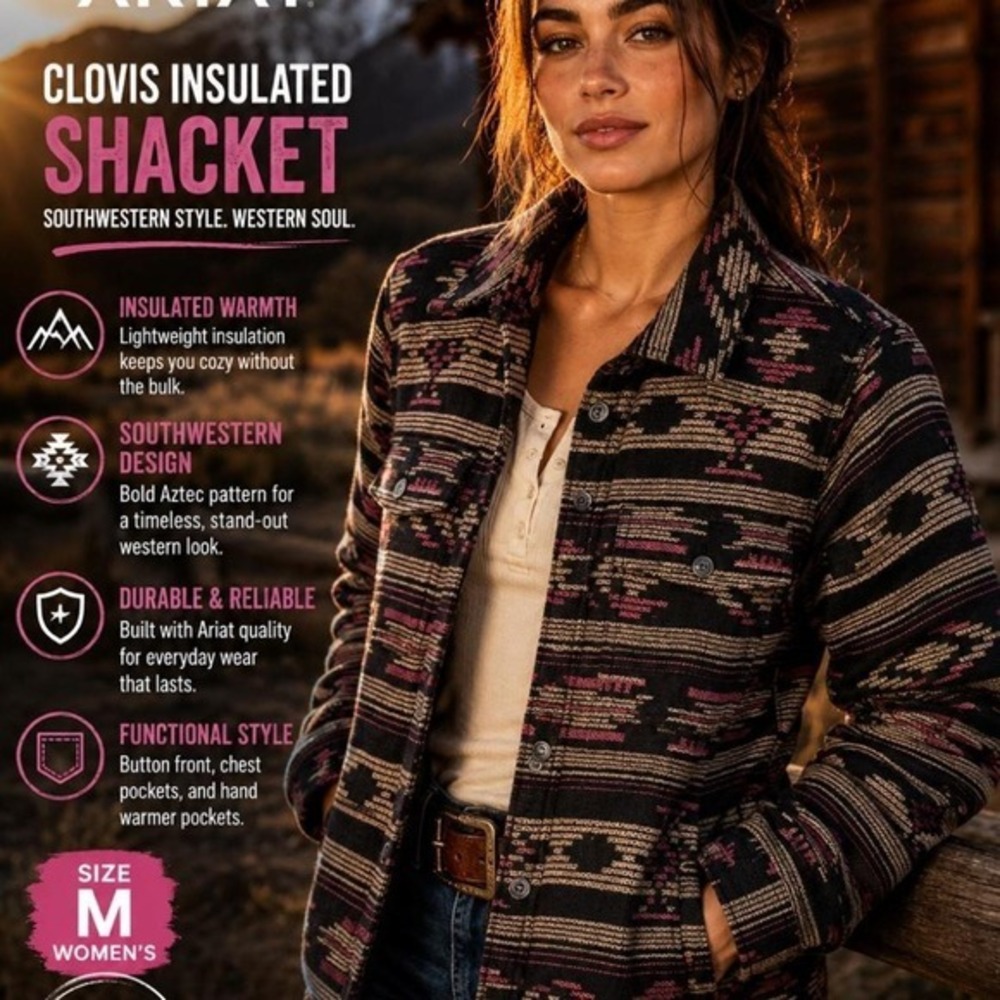 Ariat‎ Western Clovis Insulated Shirt Jacket Women's Medium Southwestern Aztec